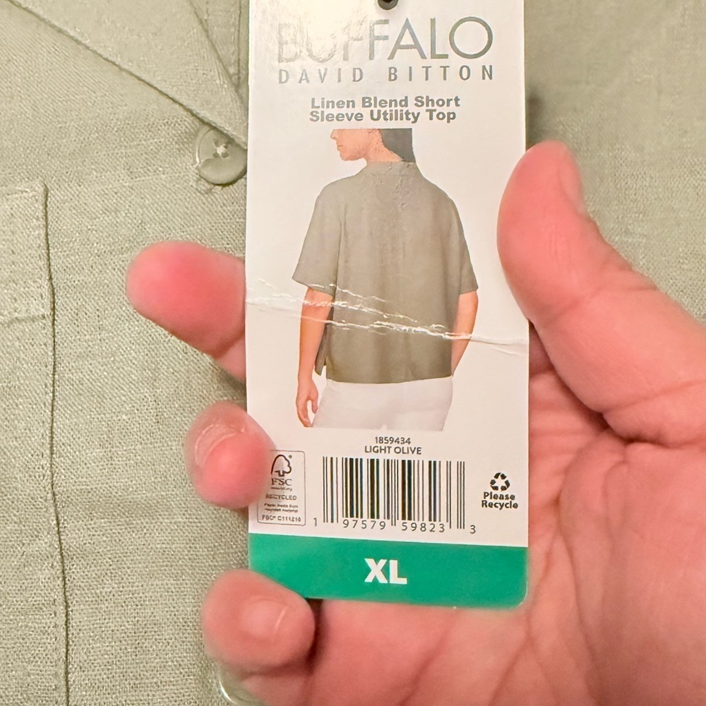 Buffalo David Bitton Linen Blend Sage Button Down Shirt size XL-NWT - Picture 2 of 5